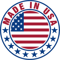 A made in usa logo with stars and stripes.